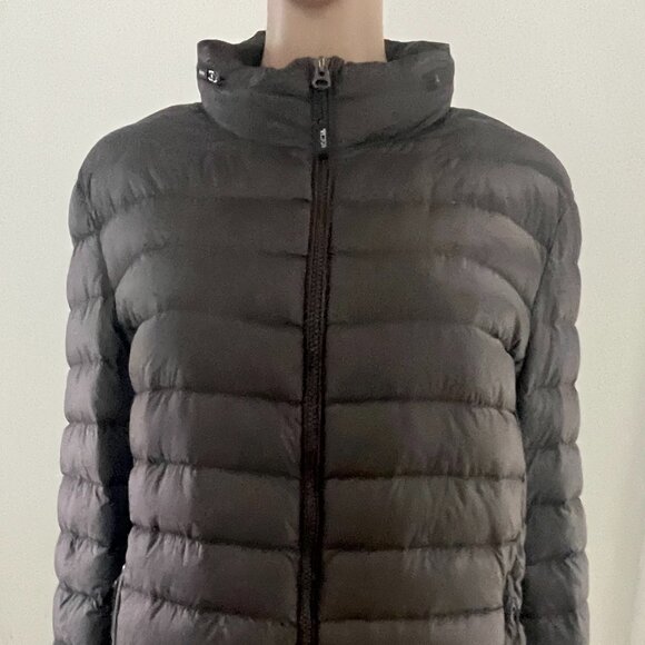 Tumi Pax Packable Travel Pillow Puffer Down Hooded Jacket Brown Women’s Size XL - Picture 1 of 11